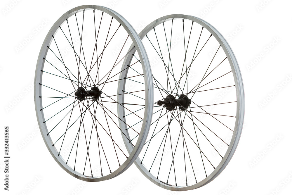 Bicycle wheels on a white background for online sale. White