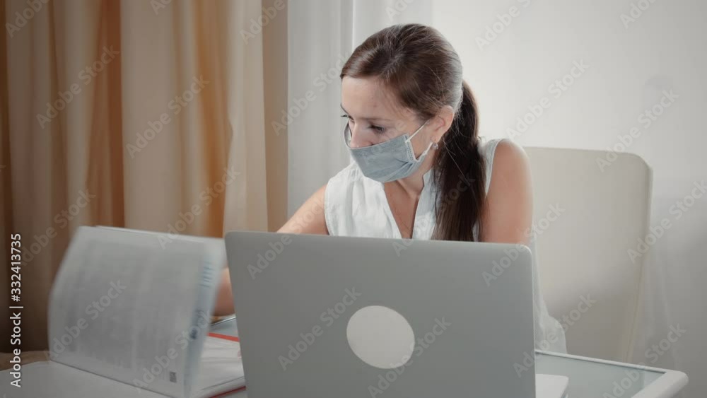 Woman works on quarantine Woman works on quarantine