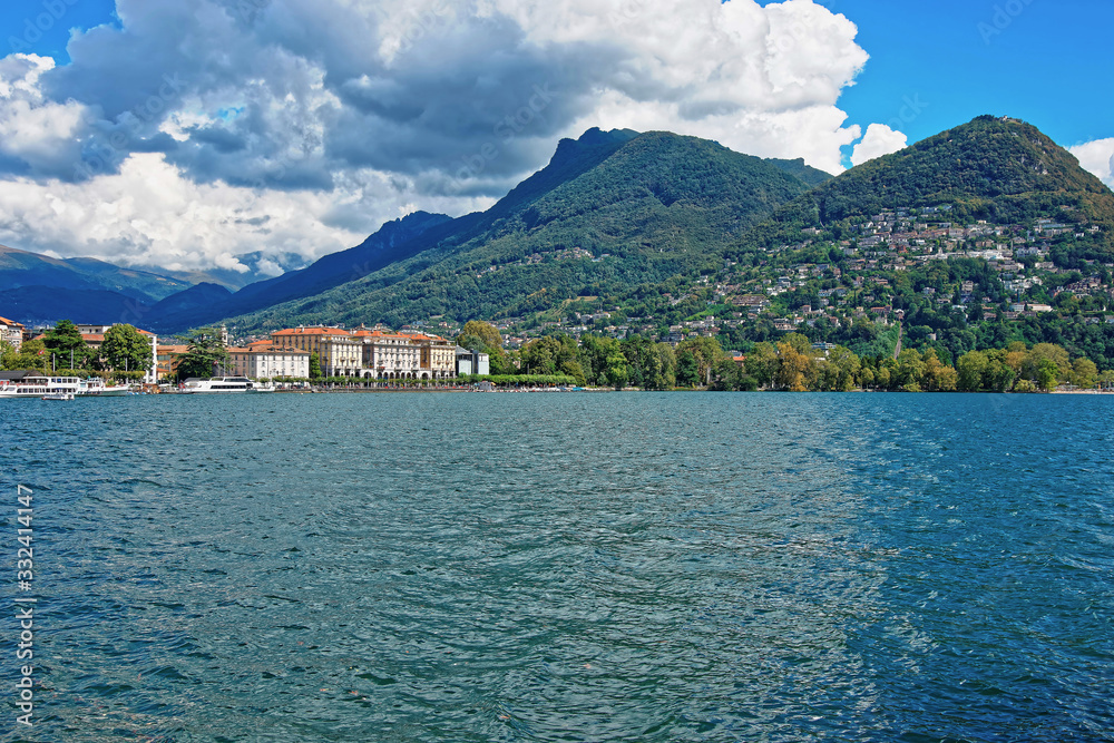 Lake Lugano and mountains in Ticino  Switzerland
