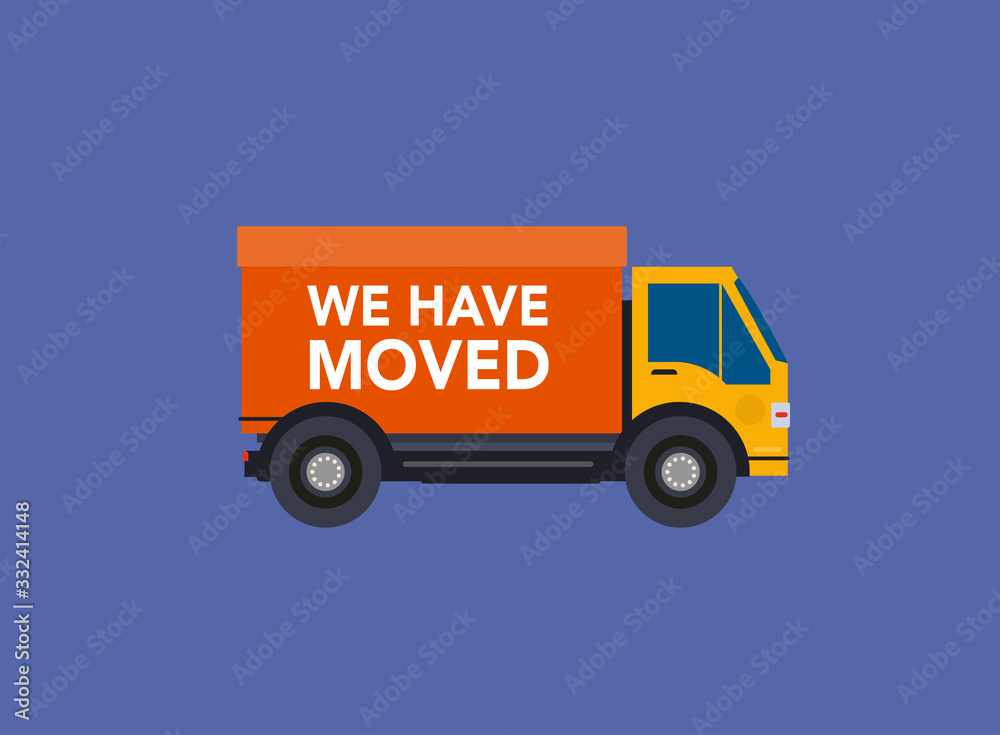 We have moved banner. Moving concept. Changing address, new location.