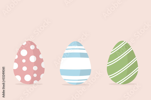 Set of colorful Easter eggs with the pattern isolated on background. Happy Easter holiday concept. Vector illustration in trendy flat and linear style