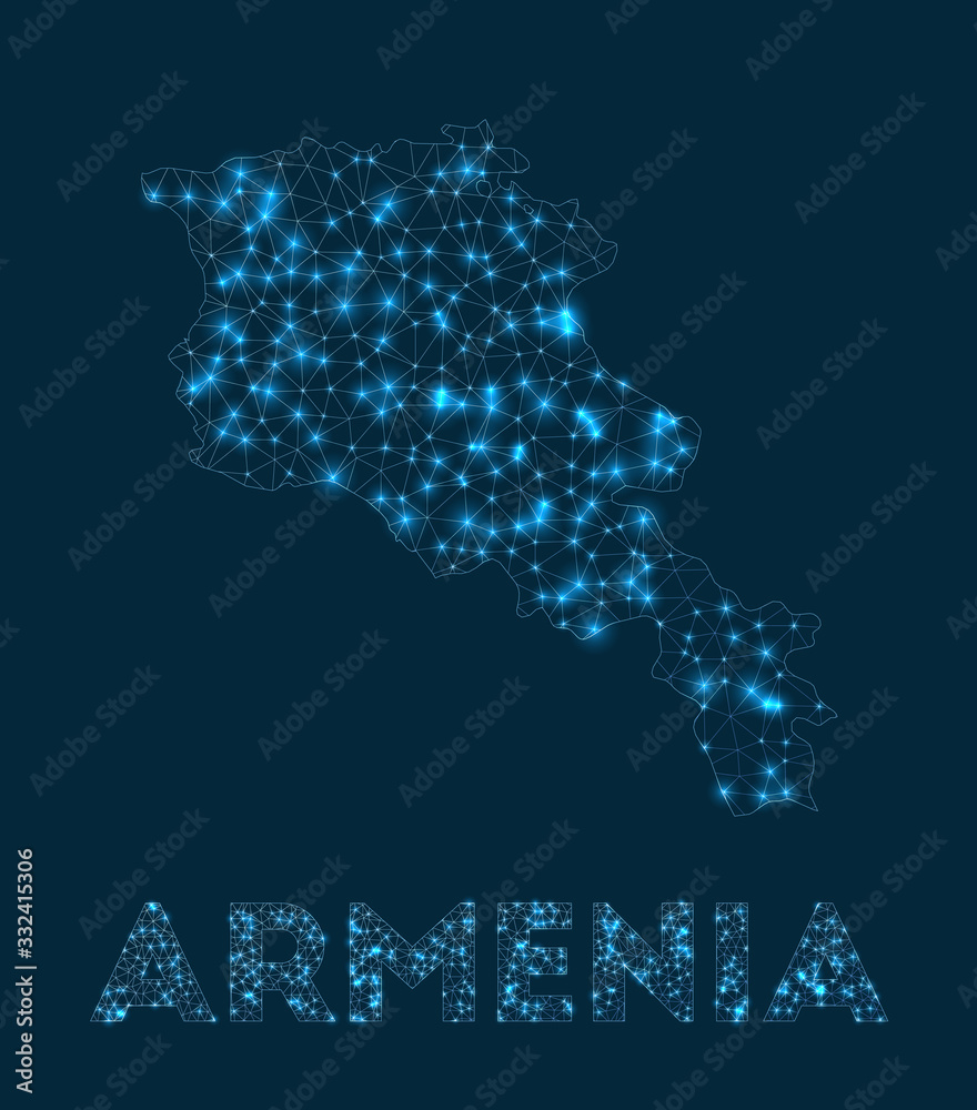 Armenia network map. Abstract geometric map of the country. Internet connections and telecommunication design. Cool vector illustration.