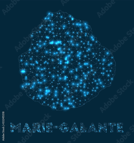 Marie-Galante network map. Abstract geometric map of the island. Internet connections and telecommunication design. Charming vector illustration.