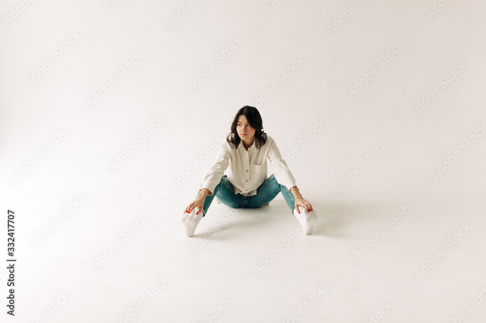 young woman on the white background