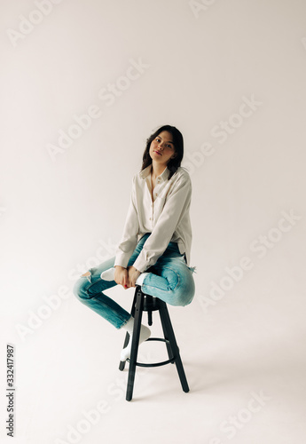 young woman on the white background