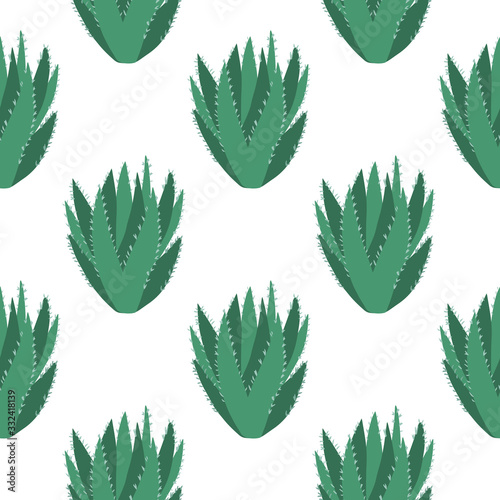 Aloe cacti wallpaper. Abstract cactus seamless pattern on white background.