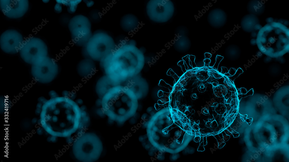 Coronavirus infection medical illustration. Microscope virus close up. 3D rendering.