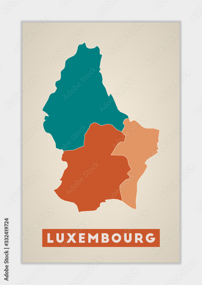 Luxembourg poster. Map of the country with colorful regions. Shape of Luxembourg with country name. Creative vector illustration.