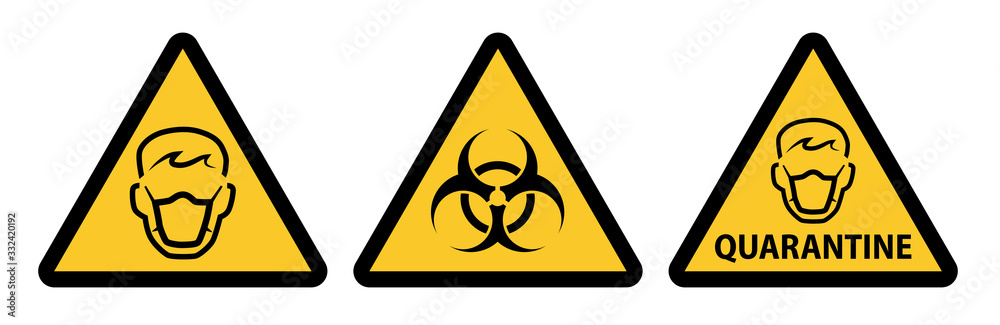 Respiratory protection quarantine biohazard warning signs triangular shape - obrazy, fototapety, plakaty 
