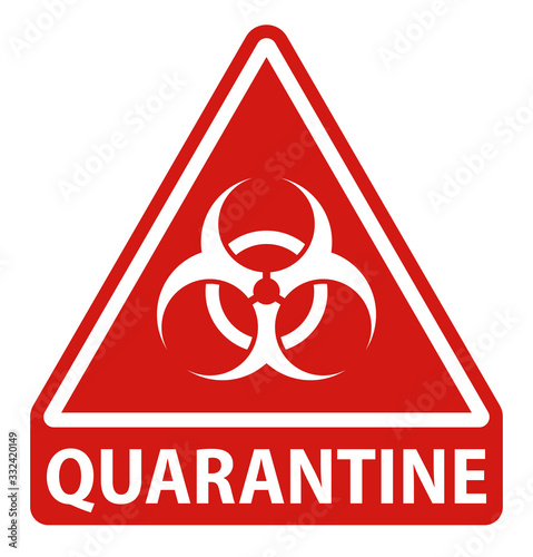 Red quarantine warning sign biohazard symbol triangular shape