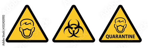 Respiratory protection quarantine biohazard warning signs triangular shape
