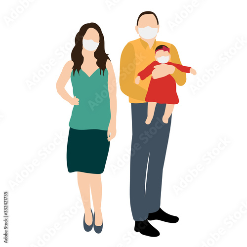 vector, isolated, family in medical masks, virus