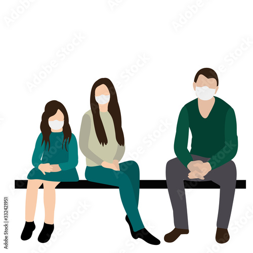 vector, isolated, people are sitting in medical masks