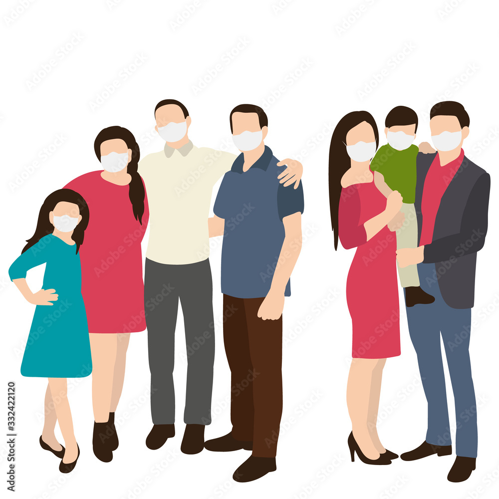 crowd of people in medical masks, family, children crowd of people in medical masks, family, children