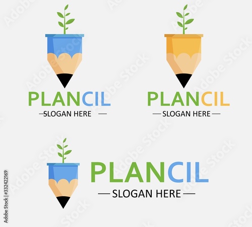 Illustration vector design of plancil logo. It takes concept from pencil and plant are combined.