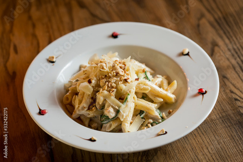 Penne with chicken, spinach...