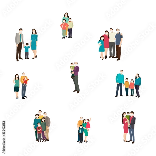 vector, isolated, crowd of people in medical masks