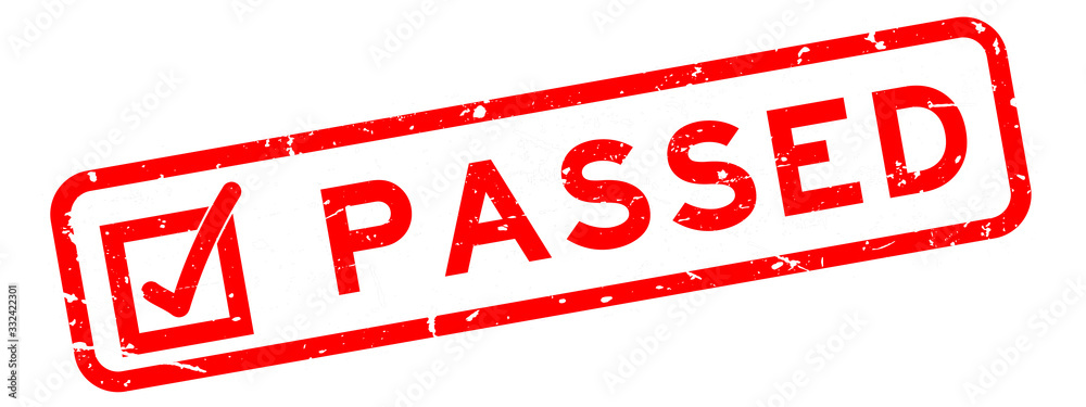 Grunge red passed with check mark icon square rubber seal stamp on white background Grunge red passed with check mark icon square rubber seal stamp on white background