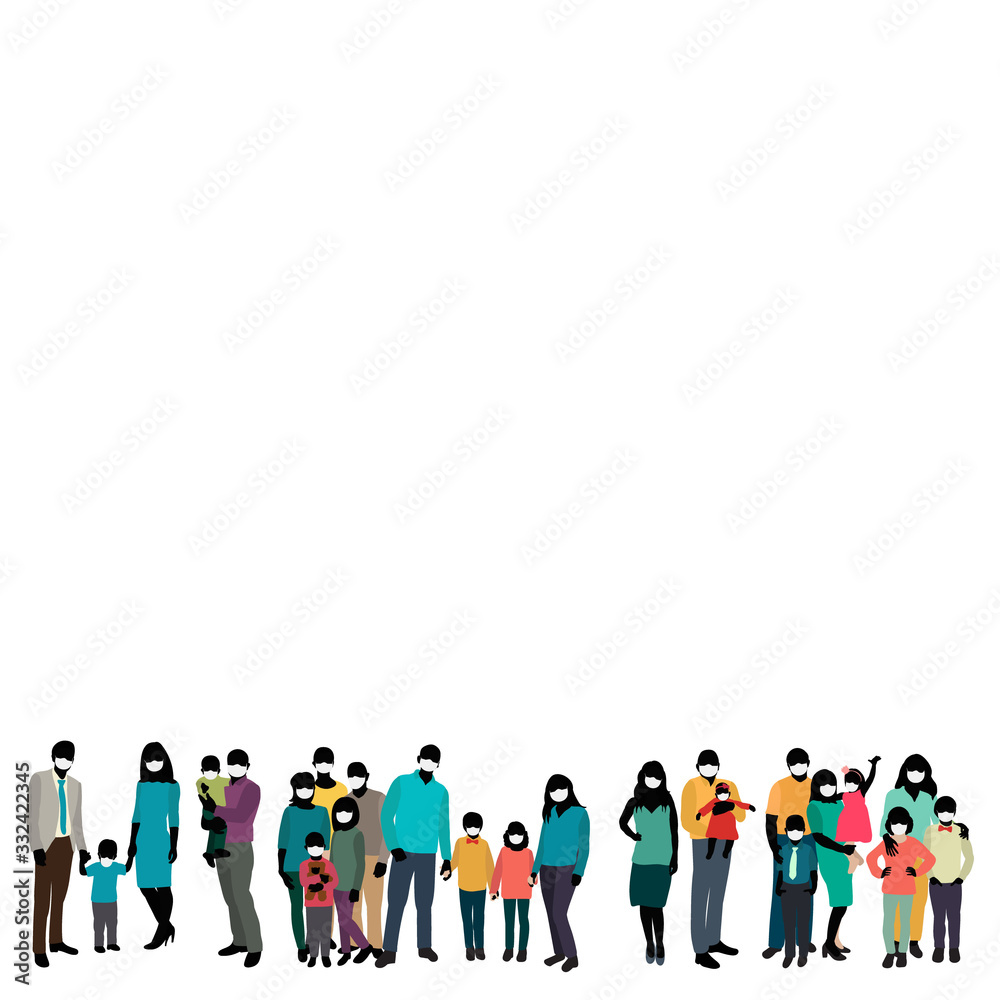 isolated, crowd of people in medical masks, family, children isolated, crowd of people in medical masks, family, children