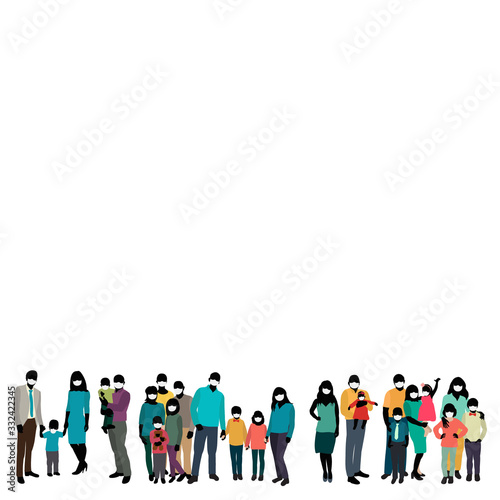 isolated, crowd of people in medical masks, family, children