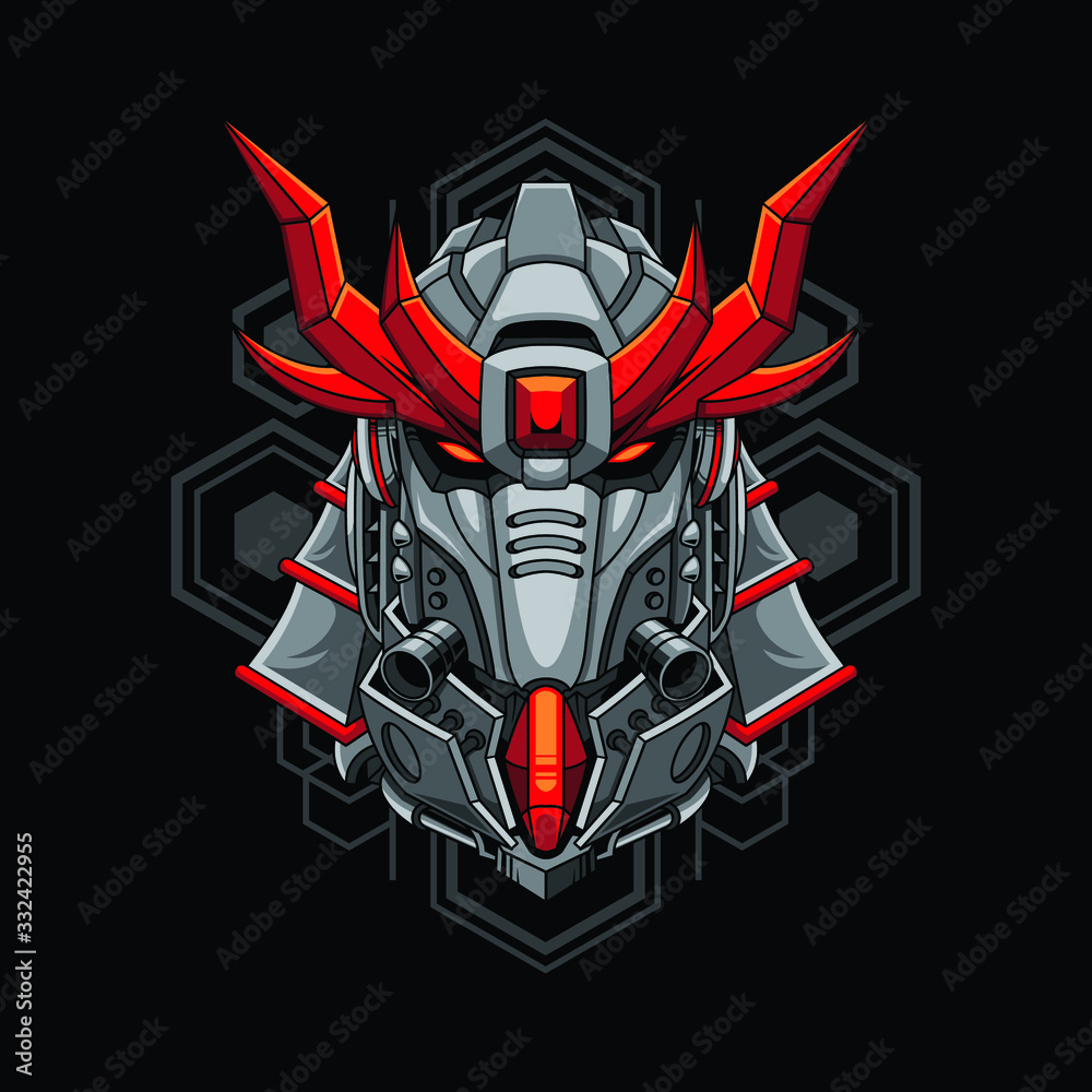 Fototapeta premium Mecha head samurai with sacred geometry pattern