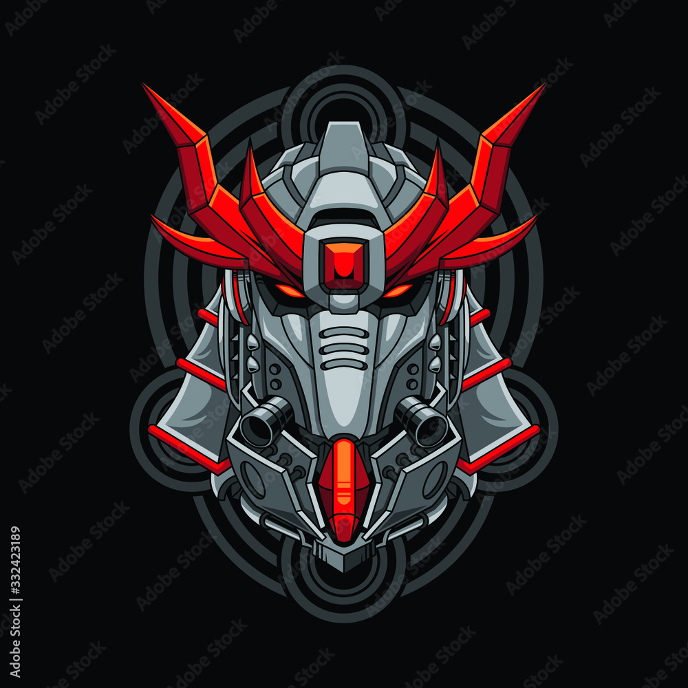 Fototapeta premium Mecha head samurai with sacred geometry pattern