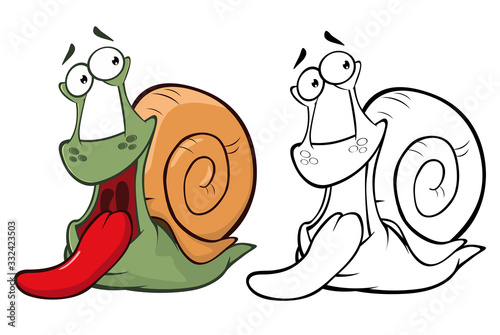 Vector Illustration of a Cute Cartoon Character Snail for you Design and Computer Game. Coloring Book Outline Set 