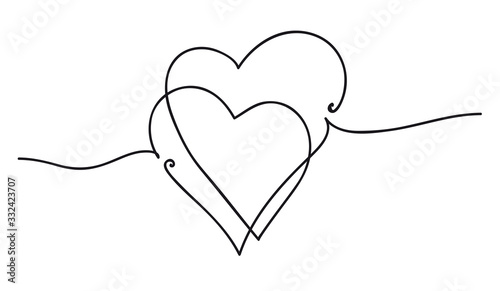 Continuous line art drawing. Couple of hearts symbolize love. Abstract hearts woman and baby. Vector illustration.