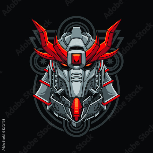 Mecha head samurai with sacred geometry pattern