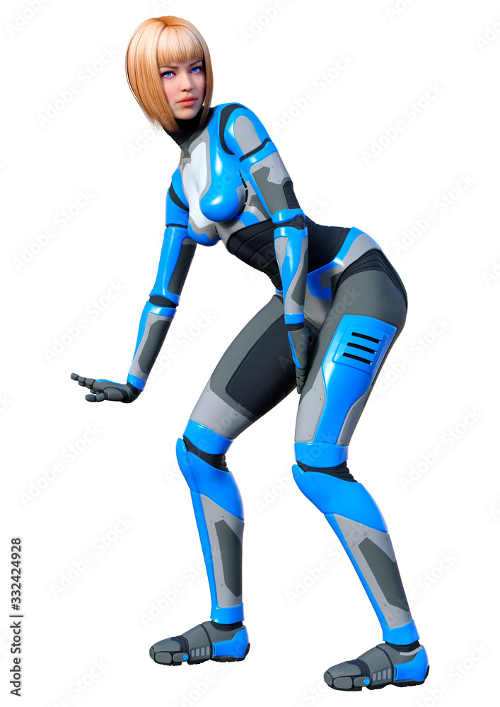 3D Rendering Female Robot on White 3D Rendering Female Robot on White