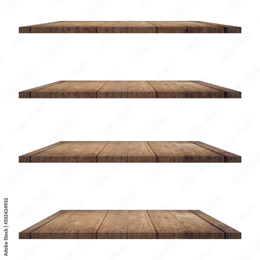 4 Wood shelves table isolated on white background and display montage for product. 4 Wood shelves table isolated on white background and display montage for product.