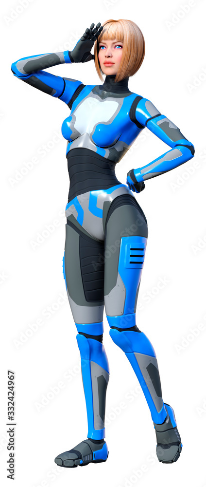 3D Rendering Female Robot on White 3D Rendering Female Robot on White