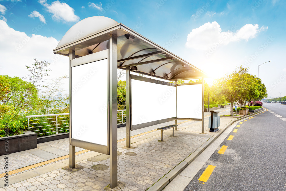 The bus stop shelters and advertising light boxes The bus stop shelters and advertising light boxes