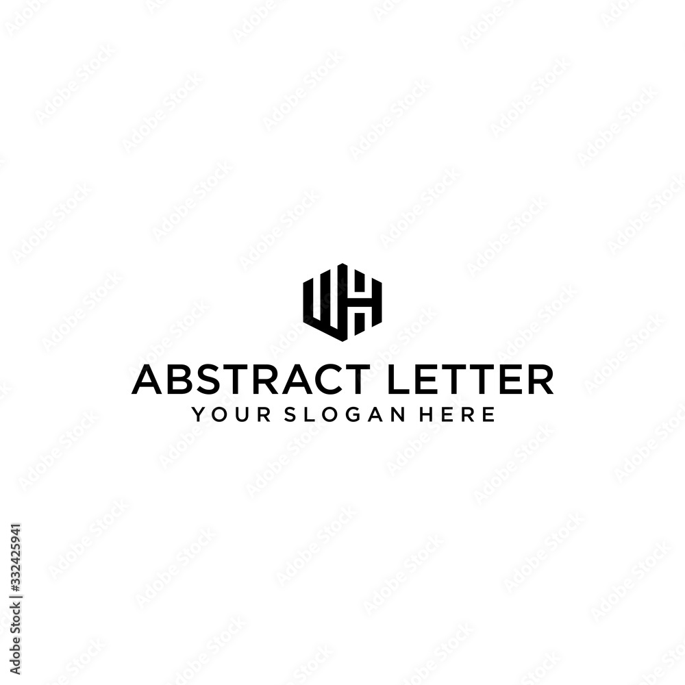 the creative design lines the WH hexagon shape and the cube logo with ...
