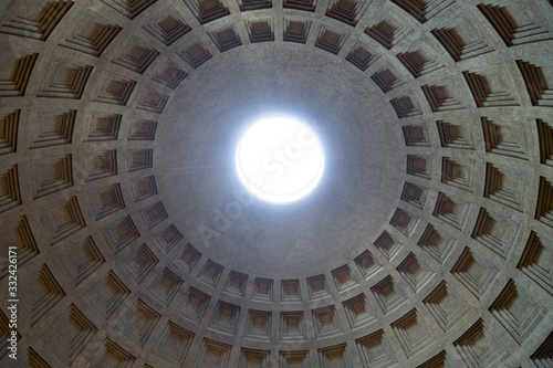 Impressive ancient roof of the Pantheon, a former Roman temple in Rome Italy