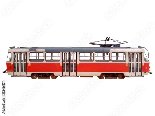 Red tram isolated on white