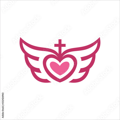 Heart Cross Wings Logo Vecktor. Christian Chruch Graphic Design