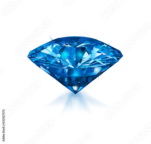 Beautiful blue gem sapphire isolated on white background. Vector illustration.