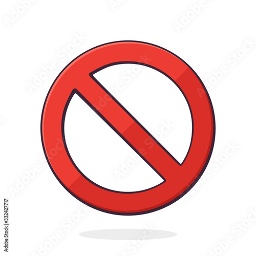 Vector illustration. General prohibition sign. Red circle with a red diagonal line through it. International no symbol. Graphic design with contour. Isolated on white background