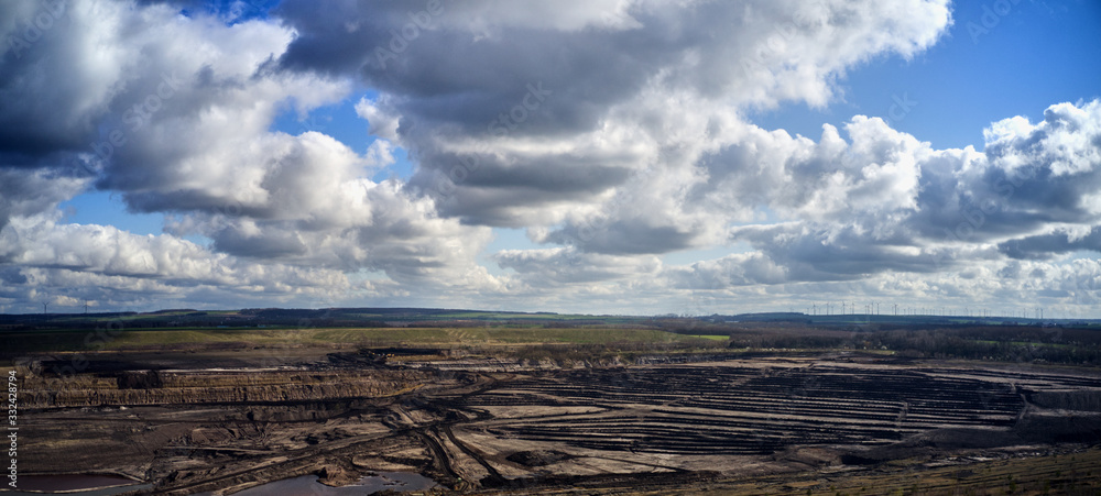 View over an old open cast lignite mine, aerial view