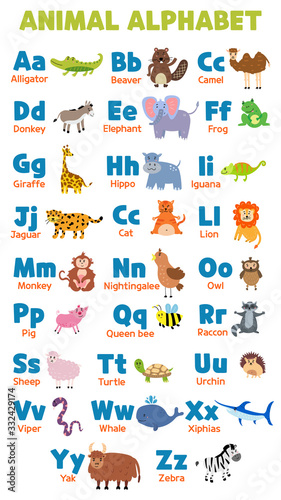 Fototapeta Naklejka Na Ścianę i Meble -  English vector alphabet animals