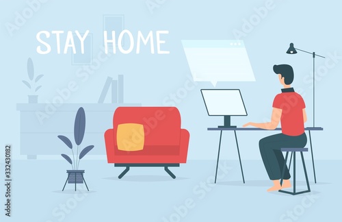 Stay home during coronavirus epidemic. Staying at home in self quarantine, protection from virus.