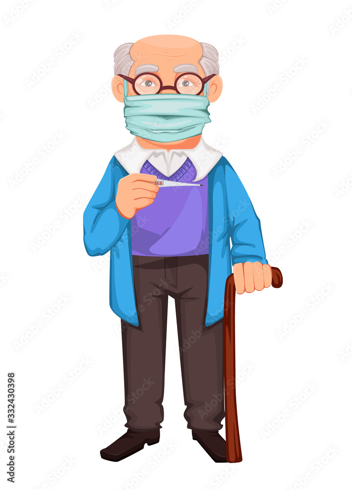 Elderly man wearing a protective mask