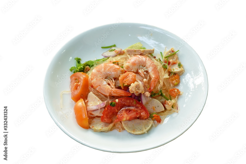 glass noodle with shrimp and minced pork spicy salad on plate glass noodle with shrimp and minced pork spicy salad on plate