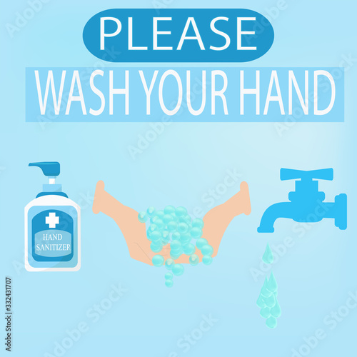 vector illustration please Wash your hands mandatory sign,Washing hands properly infographic, Cleanliness and body care concept