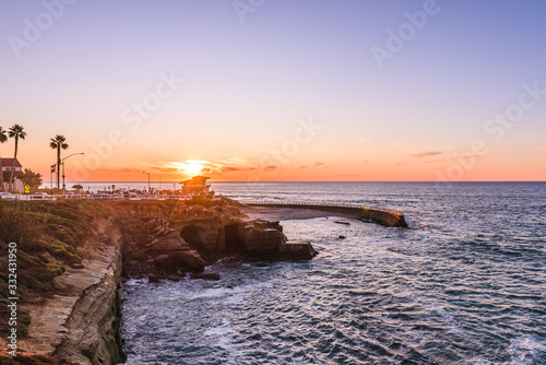 Beautiful sunset at the coast, La Jolla, San Diego, California.