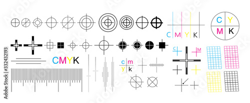 Photographie Set of CMYK offset vector registration marks cross polygraphy for print and prepress