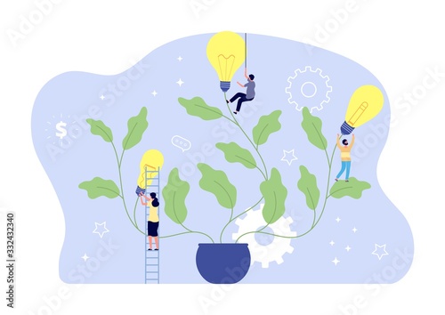 People and ideas. Creative community, brainstorm or teamwork. Growth new idea, business and start up vector illustration. Business people innovation, teamwork idea solution