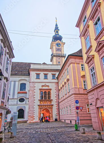 Street view to Minorite Church in Linz of Austria