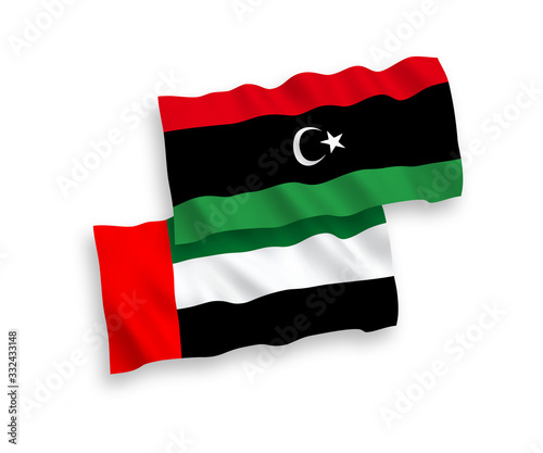 Flags of United Arab Emirates and Libya on a white background